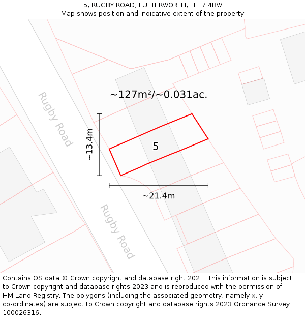 5, RUGBY ROAD, LUTTERWORTH, LE17 4BW: Plot and title map