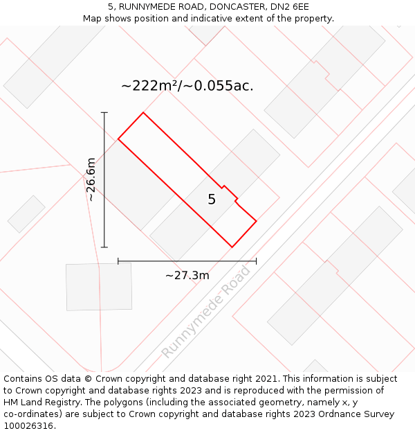 5, RUNNYMEDE ROAD, DONCASTER, DN2 6EE: Plot and title map