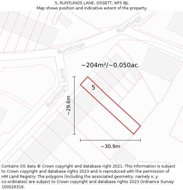 5, RUNTLINGS LANE, OSSETT, WF5 8JL: Plot and title map
