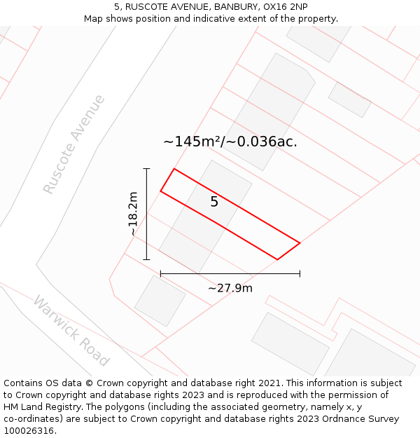 5, RUSCOTE AVENUE, BANBURY, OX16 2NP: Plot and title map