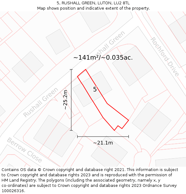 5, RUSHALL GREEN, LUTON, LU2 8TL: Plot and title map
