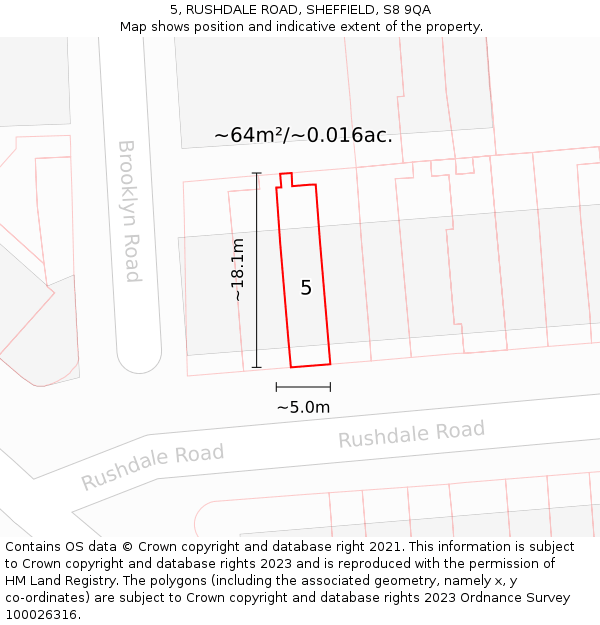 5, RUSHDALE ROAD, SHEFFIELD, S8 9QA: Plot and title map