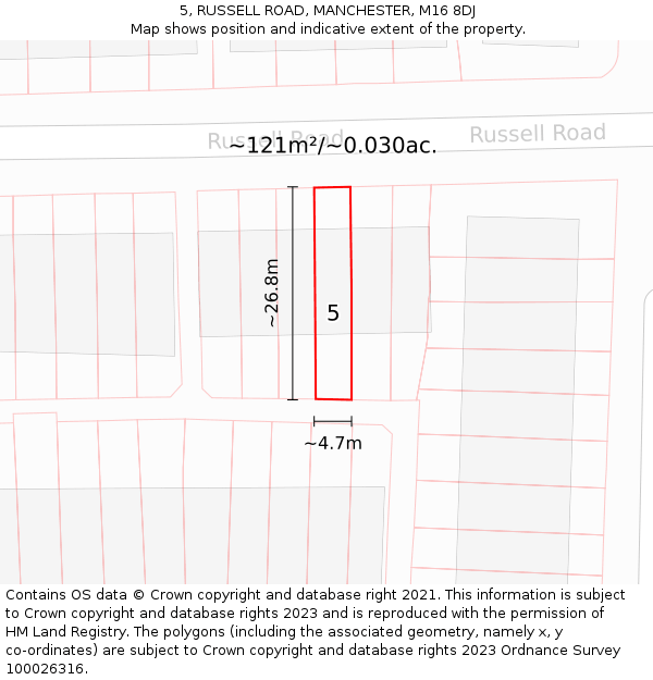 5, RUSSELL ROAD, MANCHESTER, M16 8DJ: Plot and title map