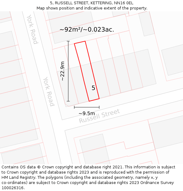 5, RUSSELL STREET, KETTERING, NN16 0EL: Plot and title map