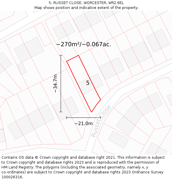 5, RUSSET CLOSE, WORCESTER, WR2 6EL: Plot and title map