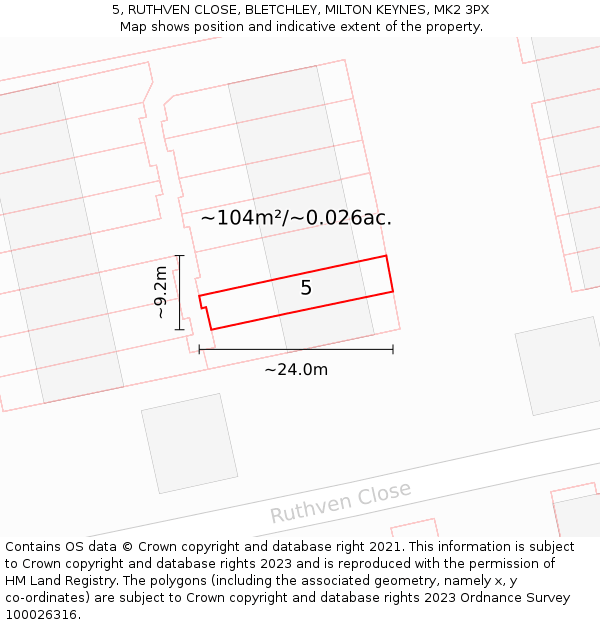 5, RUTHVEN CLOSE, BLETCHLEY, MILTON KEYNES, MK2 3PX: Plot and title map