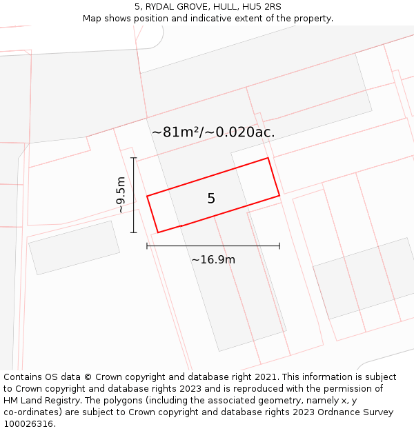 5, RYDAL GROVE, HULL, HU5 2RS: Plot and title map