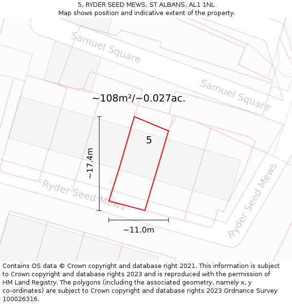 5, RYDER SEED MEWS, ST ALBANS, AL1 1NL: Plot and title map