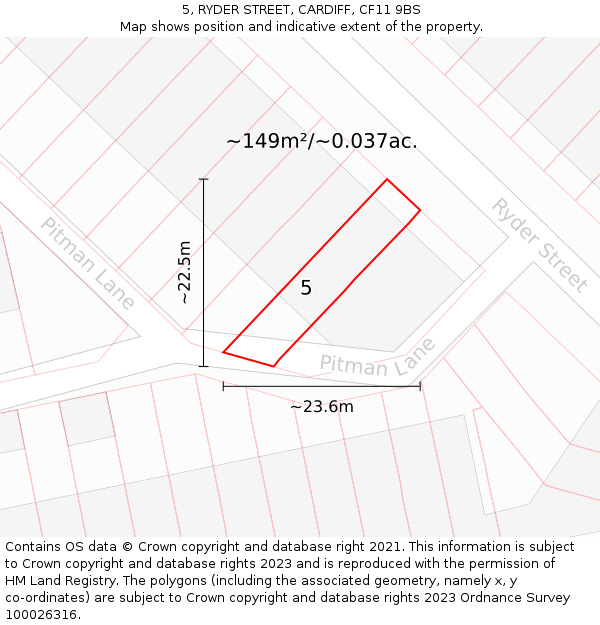5, RYDER STREET, CARDIFF, CF11 9BS: Plot and title map