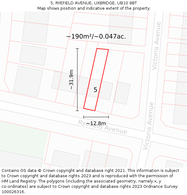 5, RYEFIELD AVENUE, UXBRIDGE, UB10 9BT: Plot and title map
