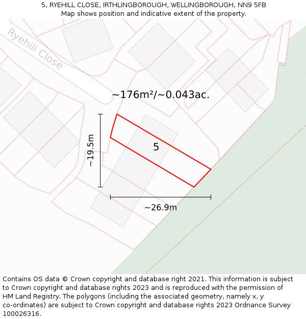 5, RYEHILL CLOSE, IRTHLINGBOROUGH, WELLINGBOROUGH, NN9 5FB: Plot and title map