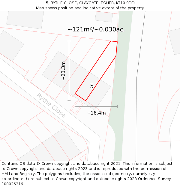 5, RYTHE CLOSE, CLAYGATE, ESHER, KT10 9DD: Plot and title map