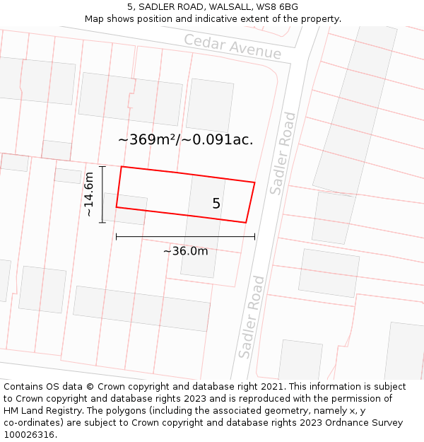 5, SADLER ROAD, WALSALL, WS8 6BG: Plot and title map