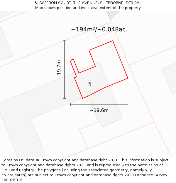 5, SAFFRON COURT, THE AVENUE, SHERBORNE, DT9 3AH: Plot and title map