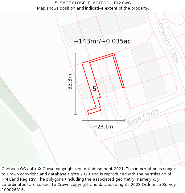 5, SAGE CLOSE, BLACKPOOL, FY2 0WG: Plot and title map