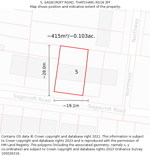 5, SAGECROFT ROAD, THATCHAM, RG18 3FF: Plot and title map