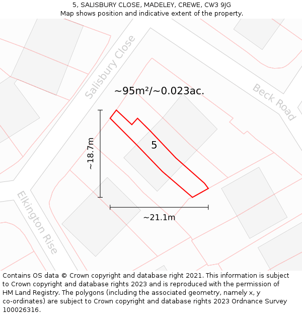 5, SALISBURY CLOSE, MADELEY, CREWE, CW3 9JG: Plot and title map