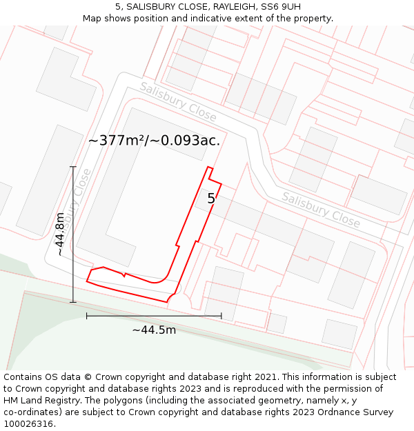 5, SALISBURY CLOSE, RAYLEIGH, SS6 9UH: Plot and title map