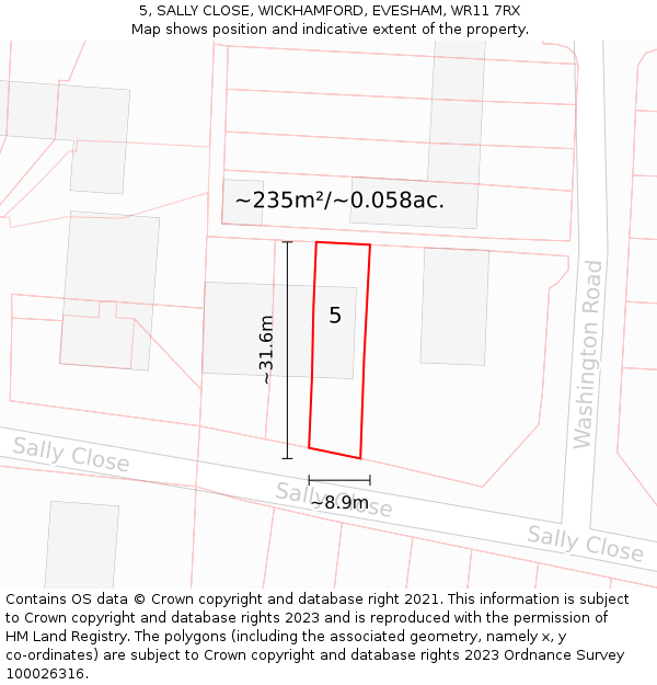 5, SALLY CLOSE, WICKHAMFORD, EVESHAM, WR11 7RX: Plot and title map