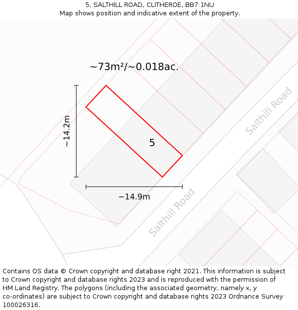 5, SALTHILL ROAD, CLITHEROE, BB7 1NU: Plot and title map