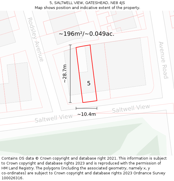 5, SALTWELL VIEW, GATESHEAD, NE8 4JS: Plot and title map