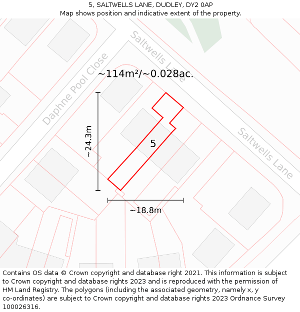 5, SALTWELLS LANE, DUDLEY, DY2 0AP: Plot and title map
