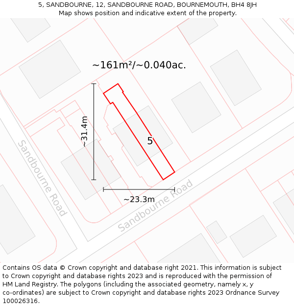 5, SANDBOURNE, 12, SANDBOURNE ROAD, BOURNEMOUTH, BH4 8JH: Plot and title map