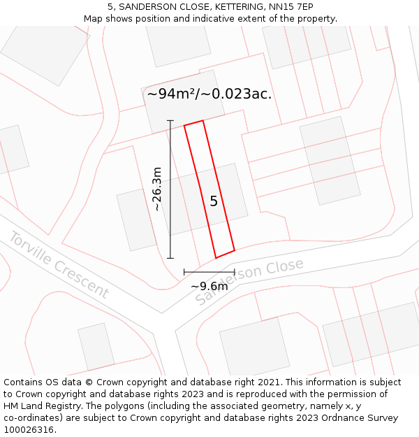 5, SANDERSON CLOSE, KETTERING, NN15 7EP: Plot and title map