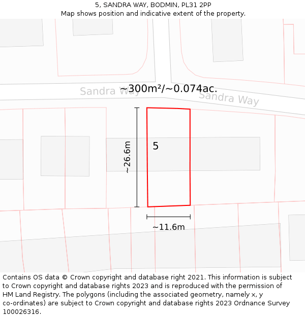 5, SANDRA WAY, BODMIN, PL31 2PP: Plot and title map