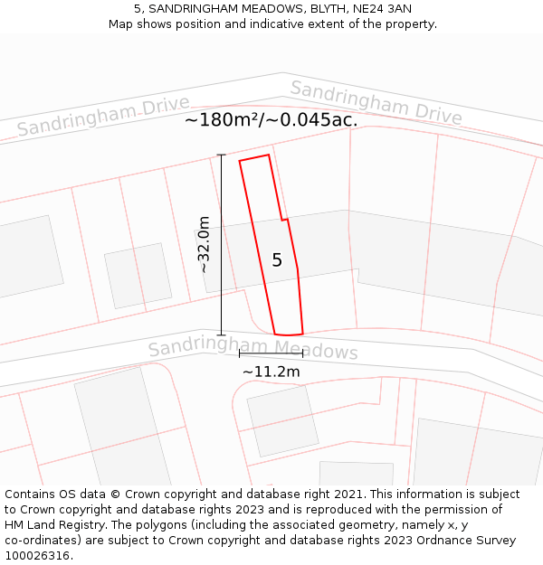 5, SANDRINGHAM MEADOWS, BLYTH, NE24 3AN: Plot and title map