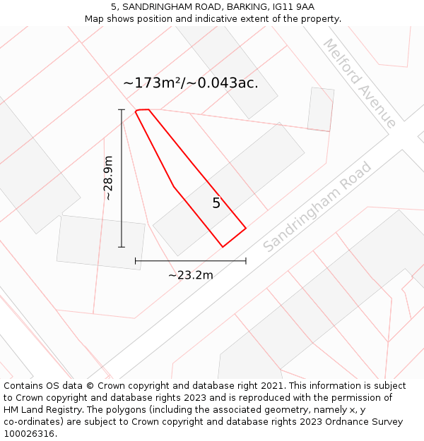 5, SANDRINGHAM ROAD, BARKING, IG11 9AA: Plot and title map
