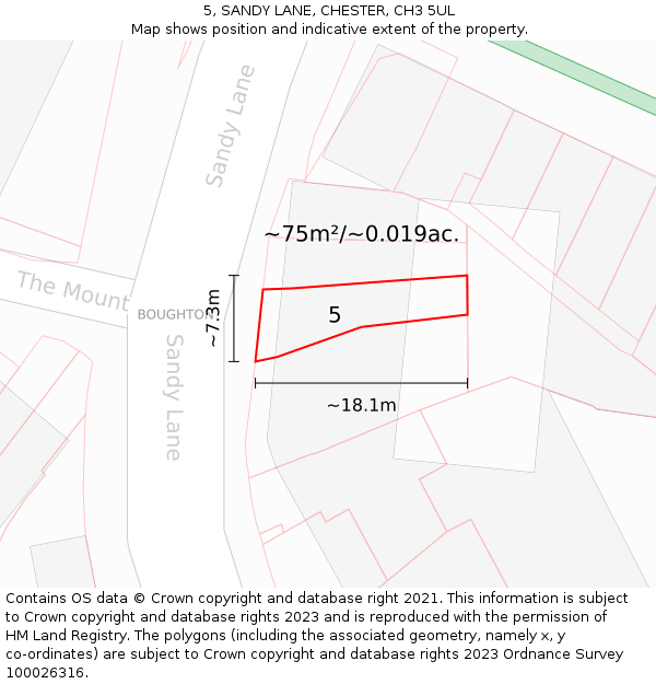 5, SANDY LANE, CHESTER, CH3 5UL: Plot and title map