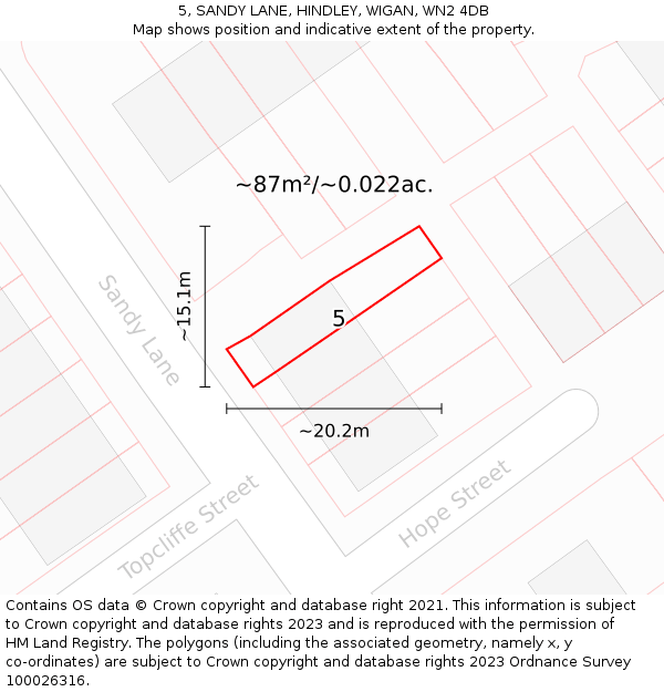 5, SANDY LANE, HINDLEY, WIGAN, WN2 4DB: Plot and title map