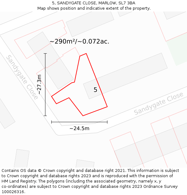 5, SANDYGATE CLOSE, MARLOW, SL7 3BA: Plot and title map