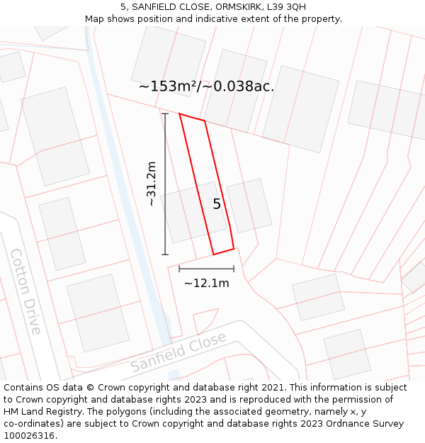 5, SANFIELD CLOSE, ORMSKIRK, L39 3QH: Plot and title map