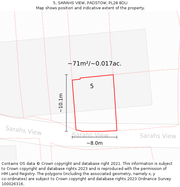 5, SARAHS VIEW, PADSTOW, PL28 8DU: Plot and title map