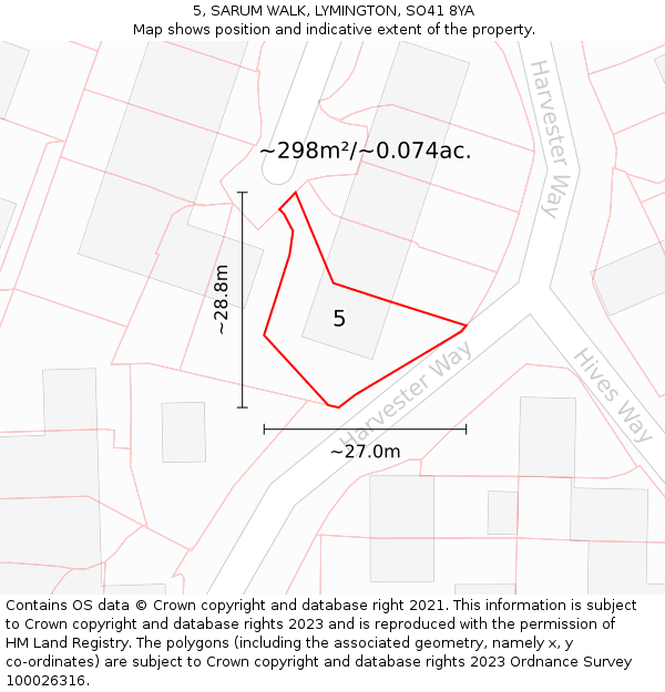 5, SARUM WALK, LYMINGTON, SO41 8YA: Plot and title map
