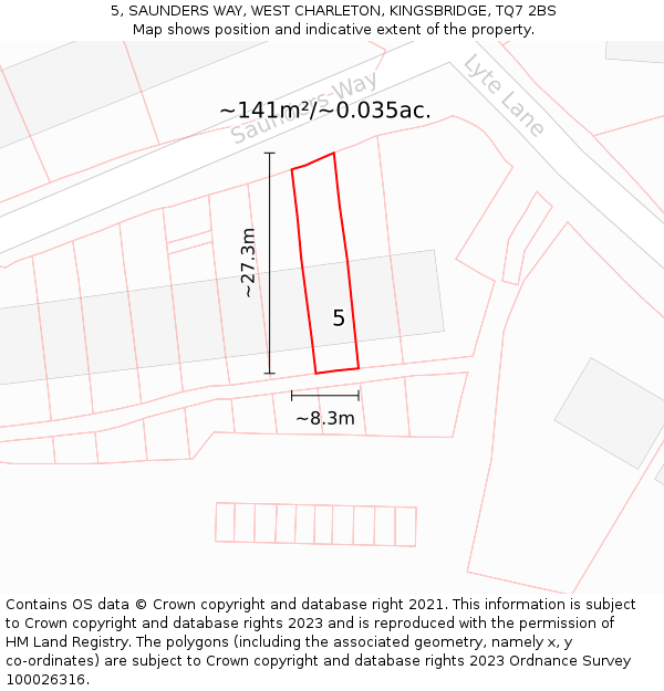 5, SAUNDERS WAY, WEST CHARLETON, KINGSBRIDGE, TQ7 2BS: Plot and title map