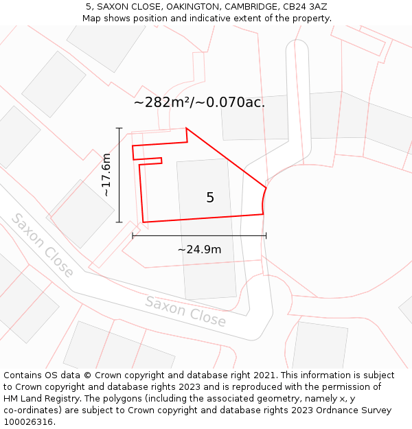 5, SAXON CLOSE, OAKINGTON, CAMBRIDGE, CB24 3AZ: Plot and title map