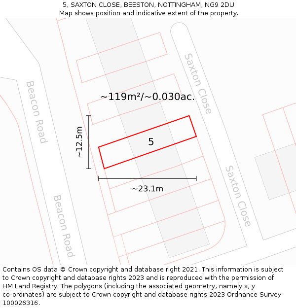 5, SAXTON CLOSE, BEESTON, NOTTINGHAM, NG9 2DU: Plot and title map