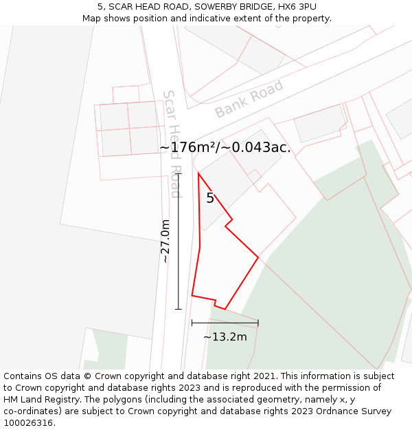 5, SCAR HEAD ROAD, SOWERBY BRIDGE, HX6 3PU: Plot and title map