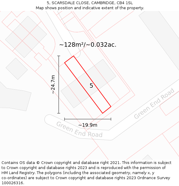 5, SCARSDALE CLOSE, CAMBRIDGE, CB4 1SL: Plot and title map
