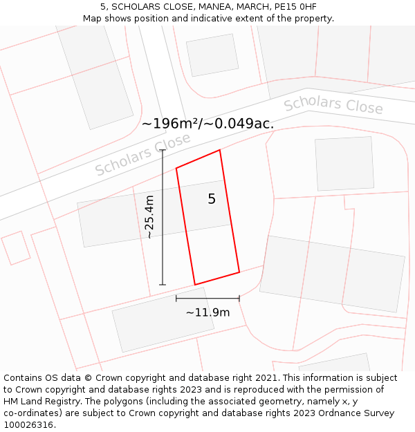 5, SCHOLARS CLOSE, MANEA, MARCH, PE15 0HF: Plot and title map