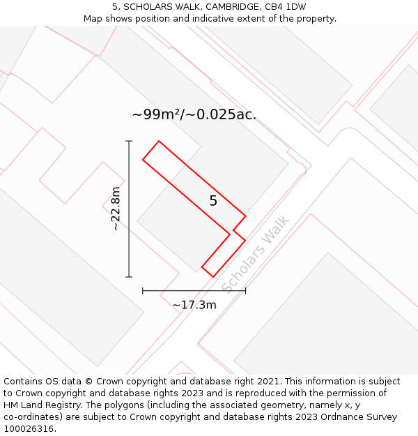 5, SCHOLARS WALK, CAMBRIDGE, CB4 1DW: Plot and title map