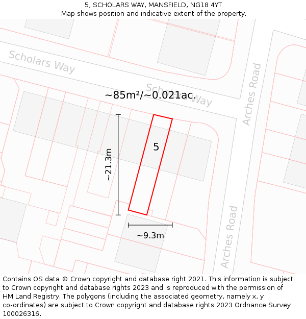 5, SCHOLARS WAY, MANSFIELD, NG18 4YT: Plot and title map