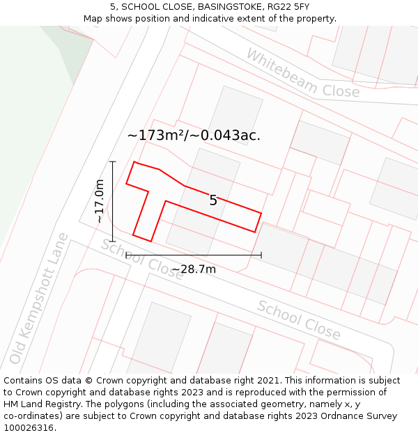 5, SCHOOL CLOSE, BASINGSTOKE, RG22 5FY: Plot and title map