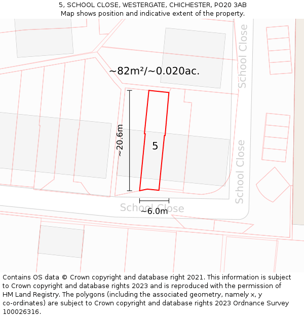 5, SCHOOL CLOSE, WESTERGATE, CHICHESTER, PO20 3AB: Plot and title map