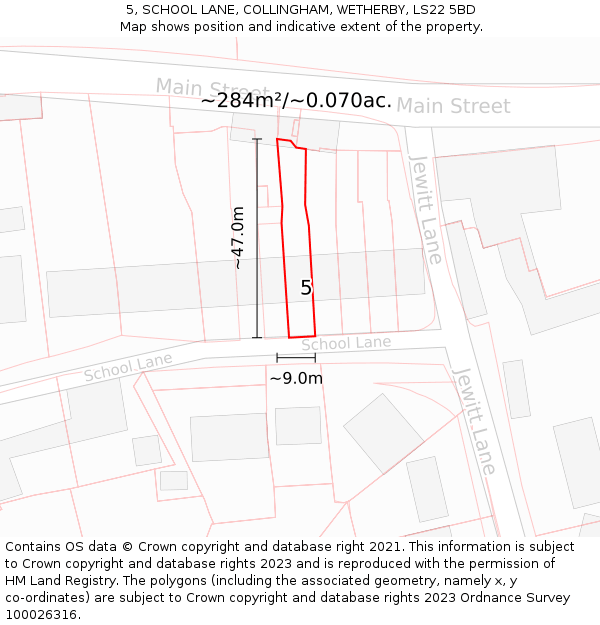 5, SCHOOL LANE, COLLINGHAM, WETHERBY, LS22 5BD: Plot and title map
