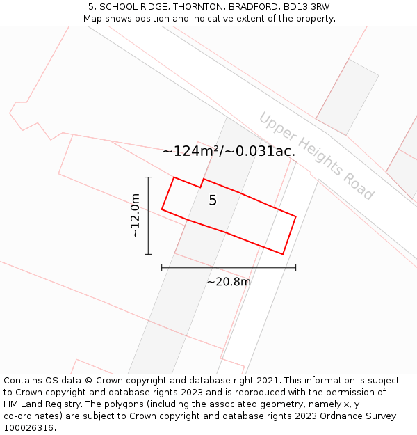 5, SCHOOL RIDGE, THORNTON, BRADFORD, BD13 3RW: Plot and title map
