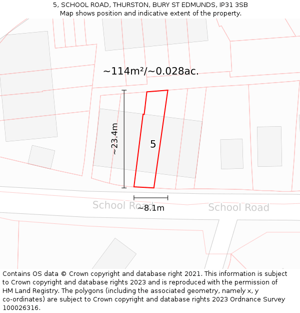 5, SCHOOL ROAD, THURSTON, BURY ST EDMUNDS, IP31 3SB: Plot and title map